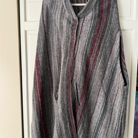 Free People Charcoal and Burgundy Striped Poncho - Picture 1 of 3